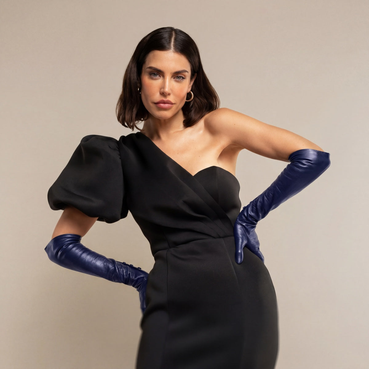 Elena (navy) - Italian silk lined 12-button length leather opera gloves — photo 2 of 10