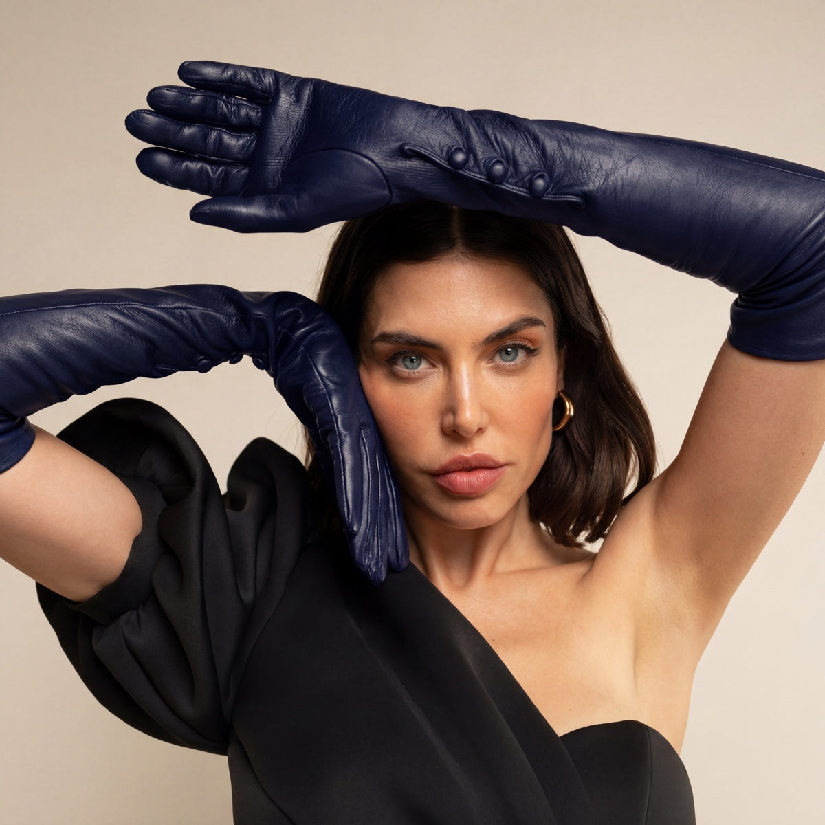 Elena (navy) - Italian silk lined 12-button length leather opera gloves — photo 6 of 10