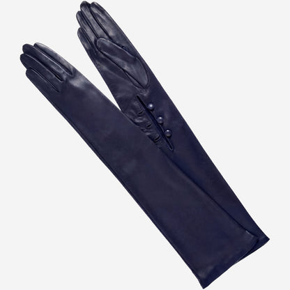 Elena (navy) - Italian silk lined 16-button length leather opera gloves — photo 2 of 10