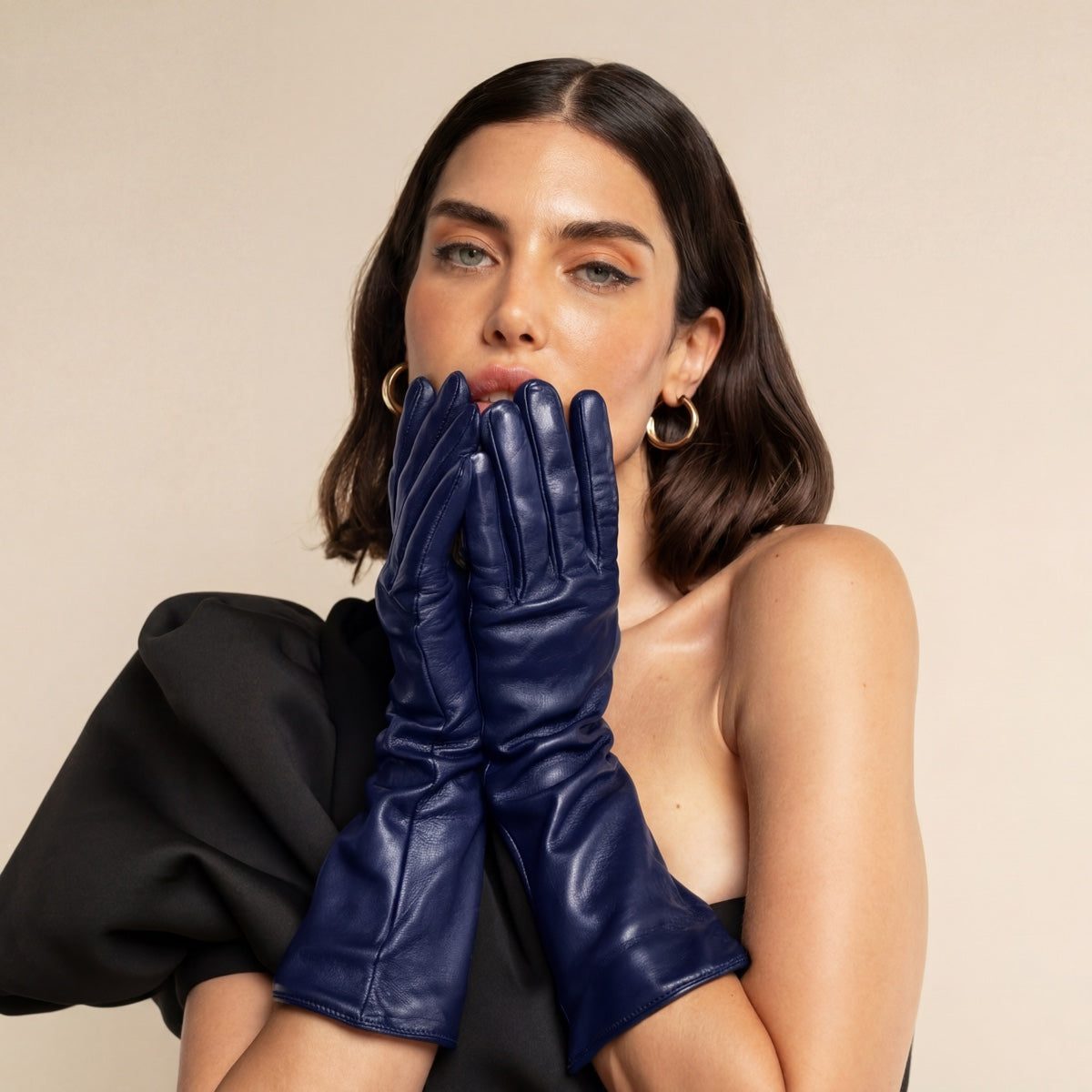 Elena (navy) - Italian silk lined 6-button length leather opera gloves — photo 2 of 10