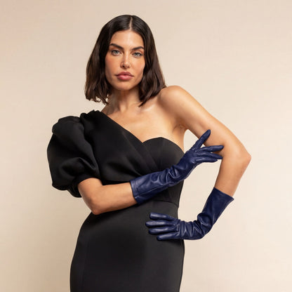 Elena (navy) - Italian silk lined 6-button length leather opera gloves — photo 4 of 10