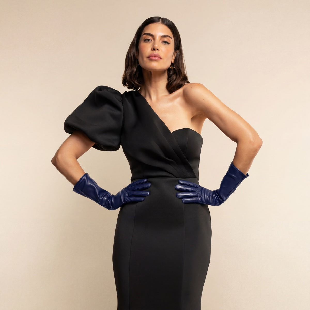 Elena (navy) - Italian silk lined 6-button length leather opera gloves — photo 5 of 10