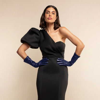 Elena (navy) - Italian silk lined 6-button length leather opera gloves — photo 5 of 10