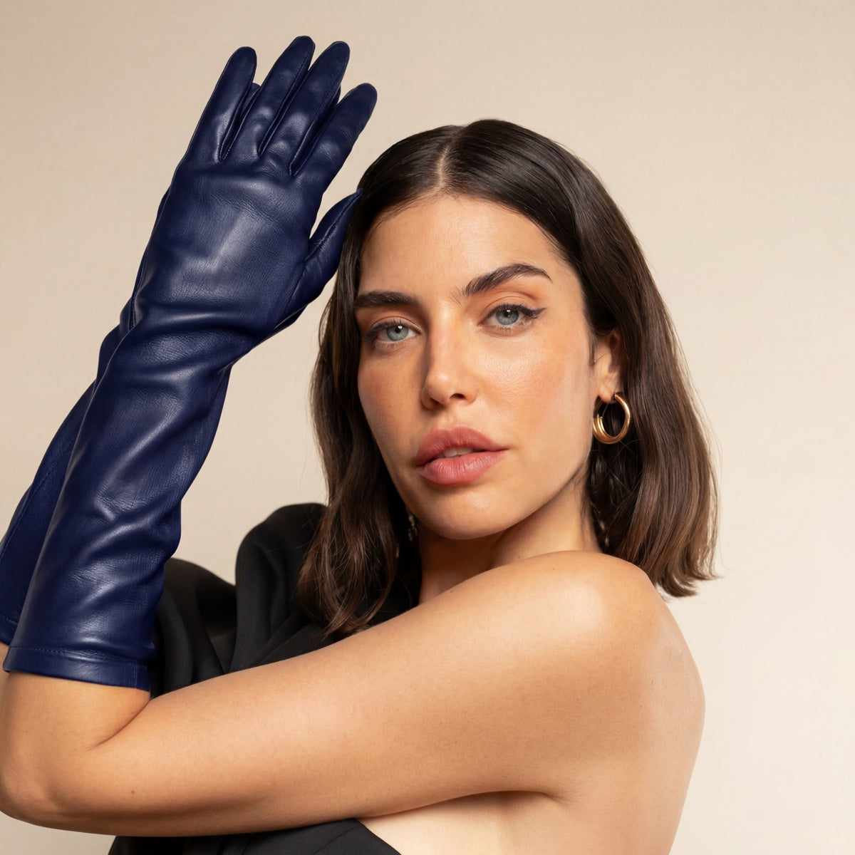 Elena (navy) - Italian silk lined 8-button length leather opera gloves — photo 1 of 10