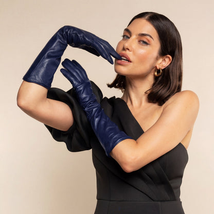 Elena (navy) - Italian silk lined 8-button length leather opera gloves — photo 5 of 10
