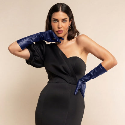 Elena (navy) - Italian silk lined 8-button length leather opera gloves — photo 7 of 10