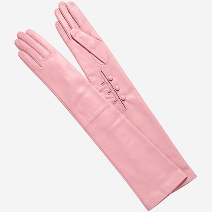 Elena (pink) - Italian silk lined 12-button length leather opera gloves — photo 1 of 10