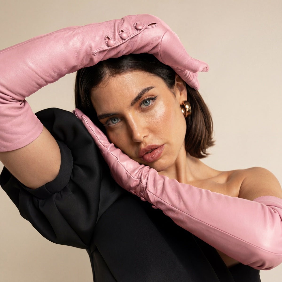 Elena (pink) - Italian silk lined 12-button length leather opera gloves — photo 5 of 10
