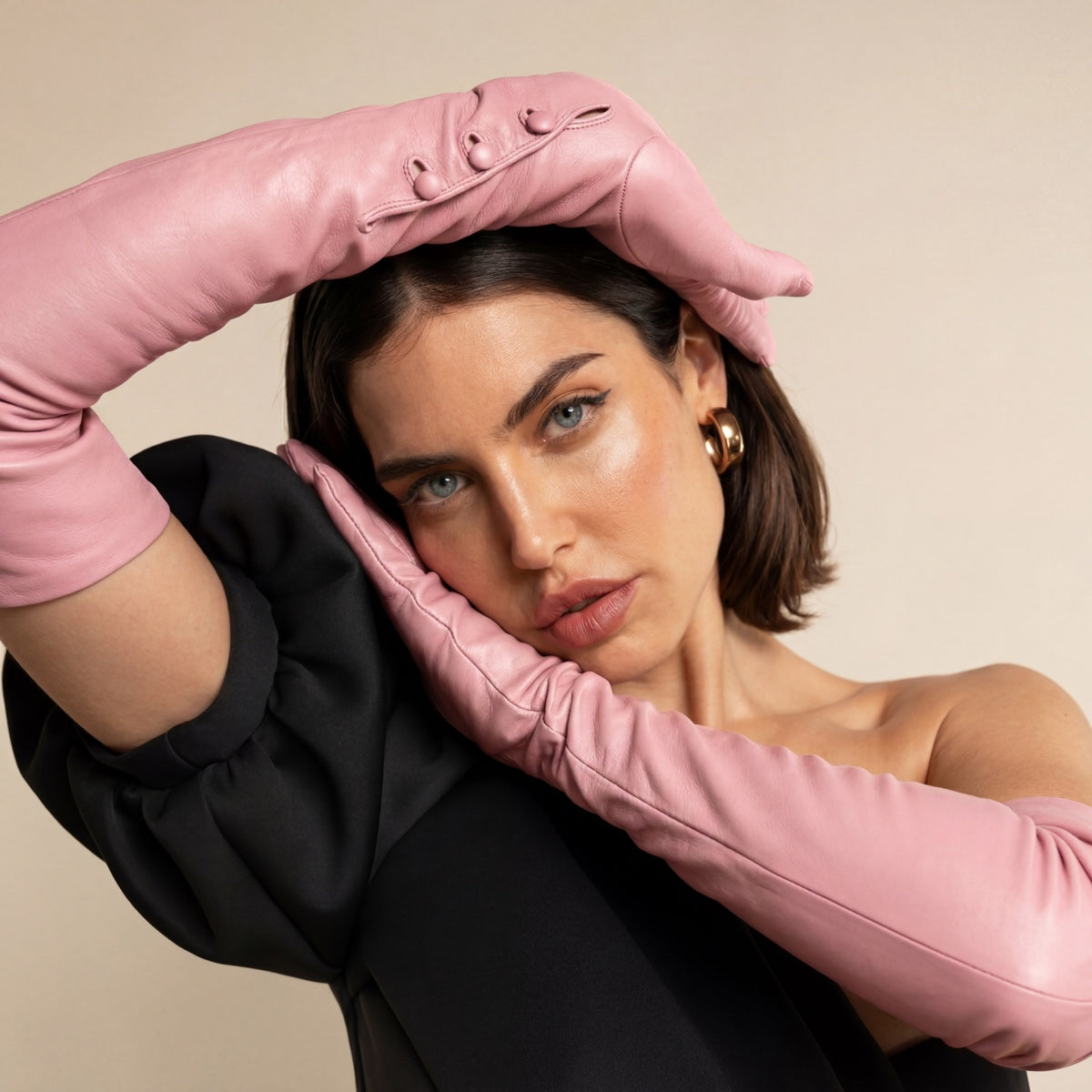 Elena (pink) - Italian silk lined 16-button length leather opera gloves — photo 5 of 10