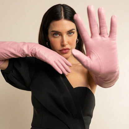 Elena (pink) - Italian silk lined 16-button length leather opera gloves — photo 7 of 10