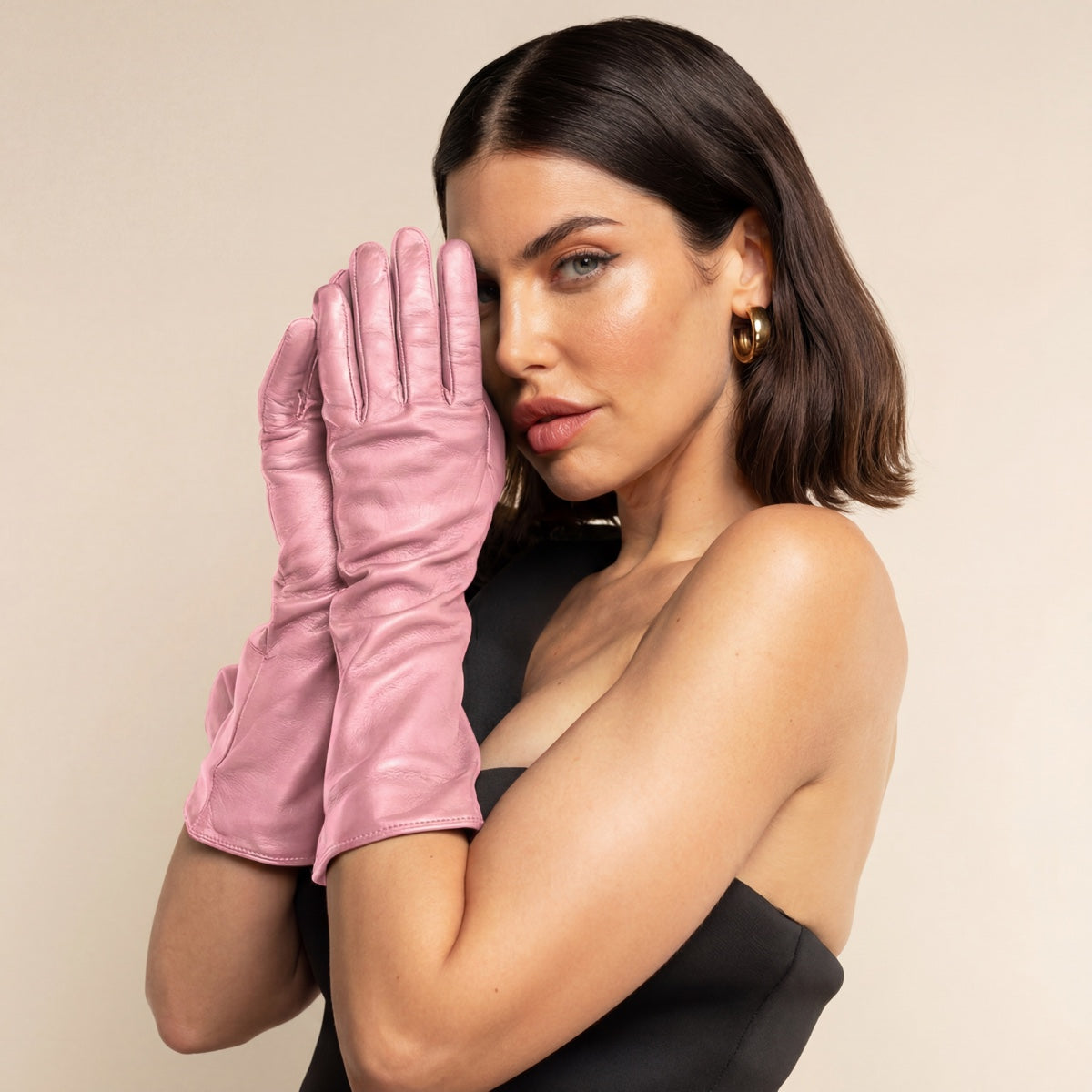 Elena (pink) - Italian silk lined 6-button length leather opera gloves — photo 7 of 10
