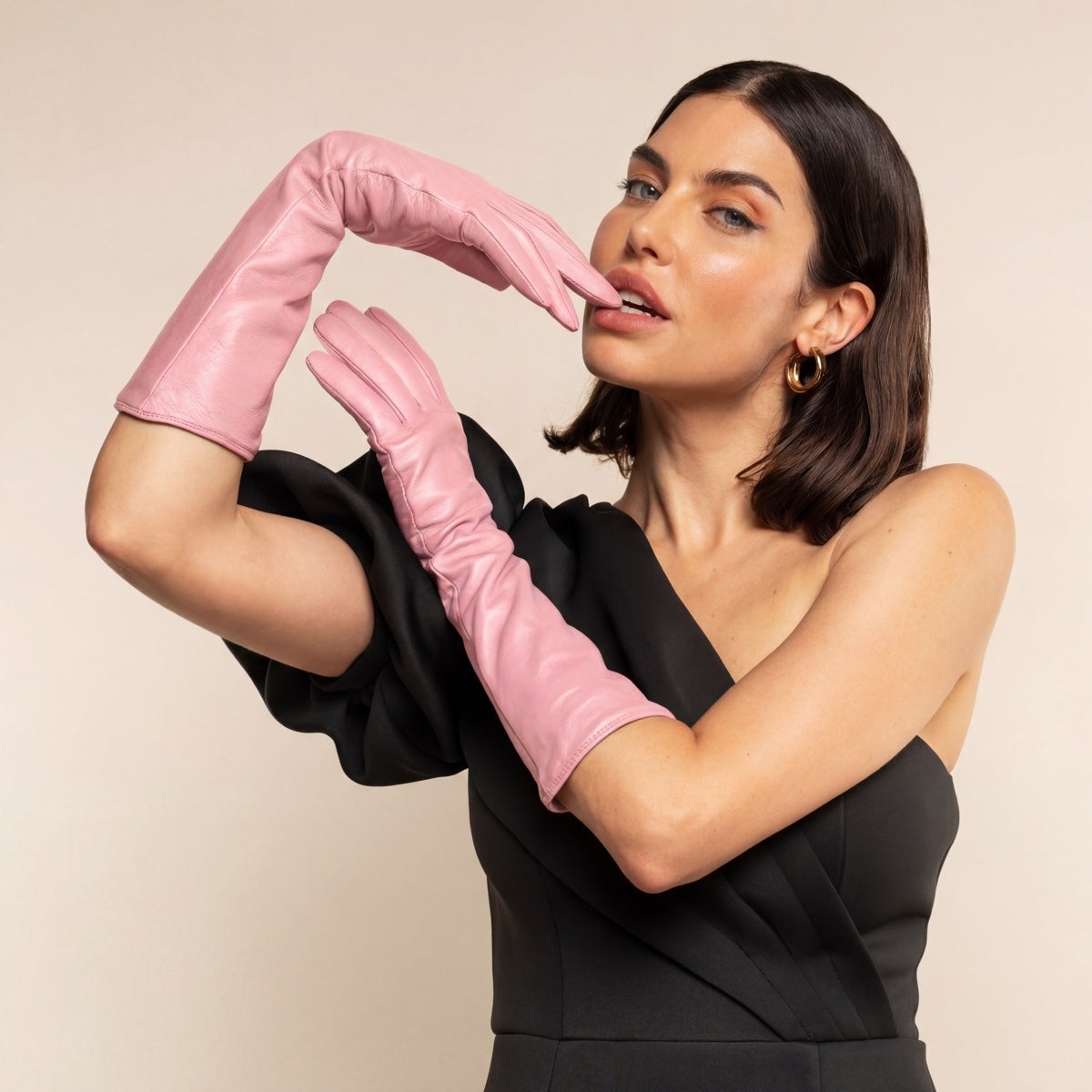 Elena (pink) - Italian silk lined 8-button length leather opera gloves — photo 1 of 10