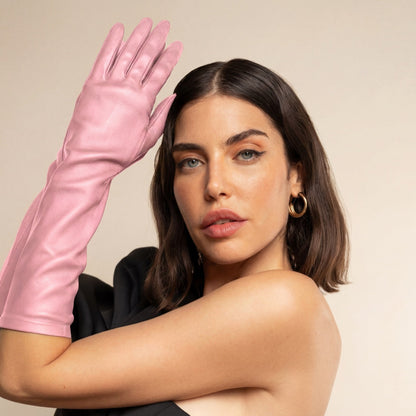 Elena (pink) - Italian silk lined 8-button length leather opera gloves — photo 7 of 10