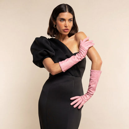 Elena (pink) - Italian silk lined 8-button length leather opera gloves — photo 9 of 10