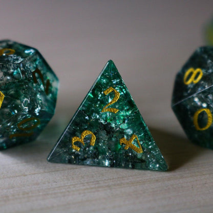 Elfenholz Grüne Schmiede Feuerglas DND Würfel-Set