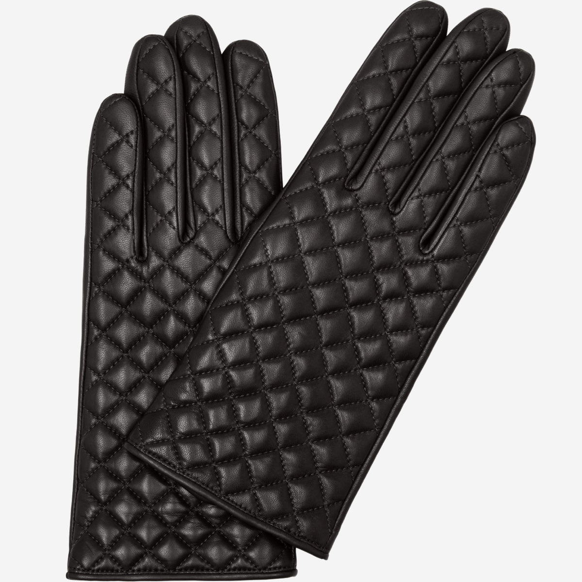 Emilia (black) - Classic Italian lambskin leather gloves with cashmere lining and checkered pattern — photo 1 of 10