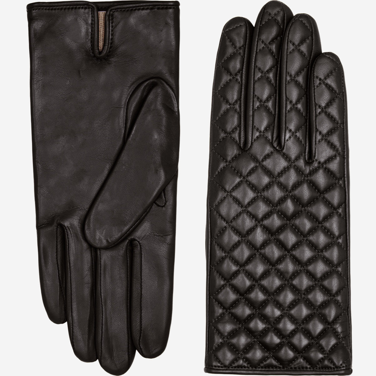 Emilia (black) - Classic Italian lambskin leather gloves with cashmere lining and checkered pattern — photo 3 of 10