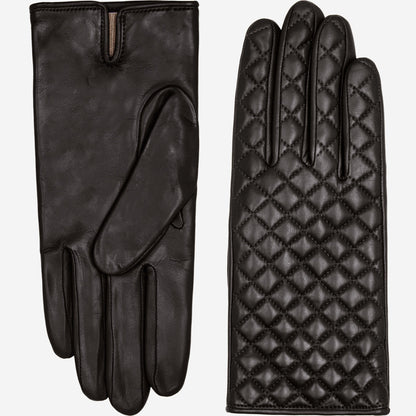 Emilia (black) - Classic Italian lambskin leather gloves with cashmere lining and checkered pattern — photo 3 of 10