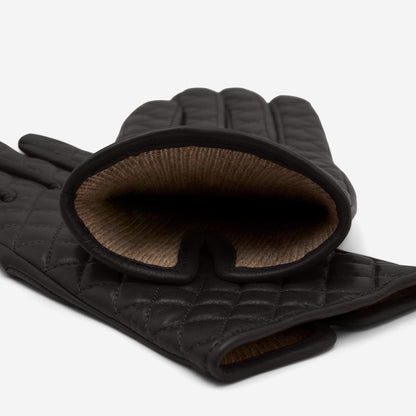 Emilia (black) - Classic Italian lambskin leather gloves with cashmere lining and checkered pattern — photo 4 of 10