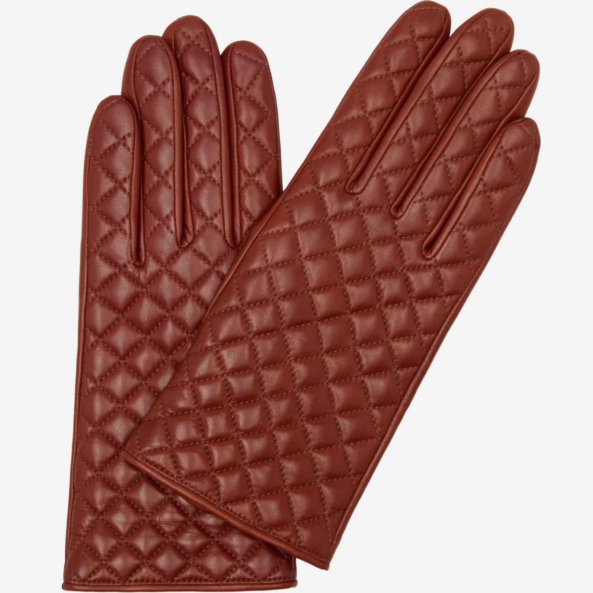 Emilia (brown) - Classic Italian lambskin leather gloves with cashmere lining and checkered pattern — photo 2 of 10