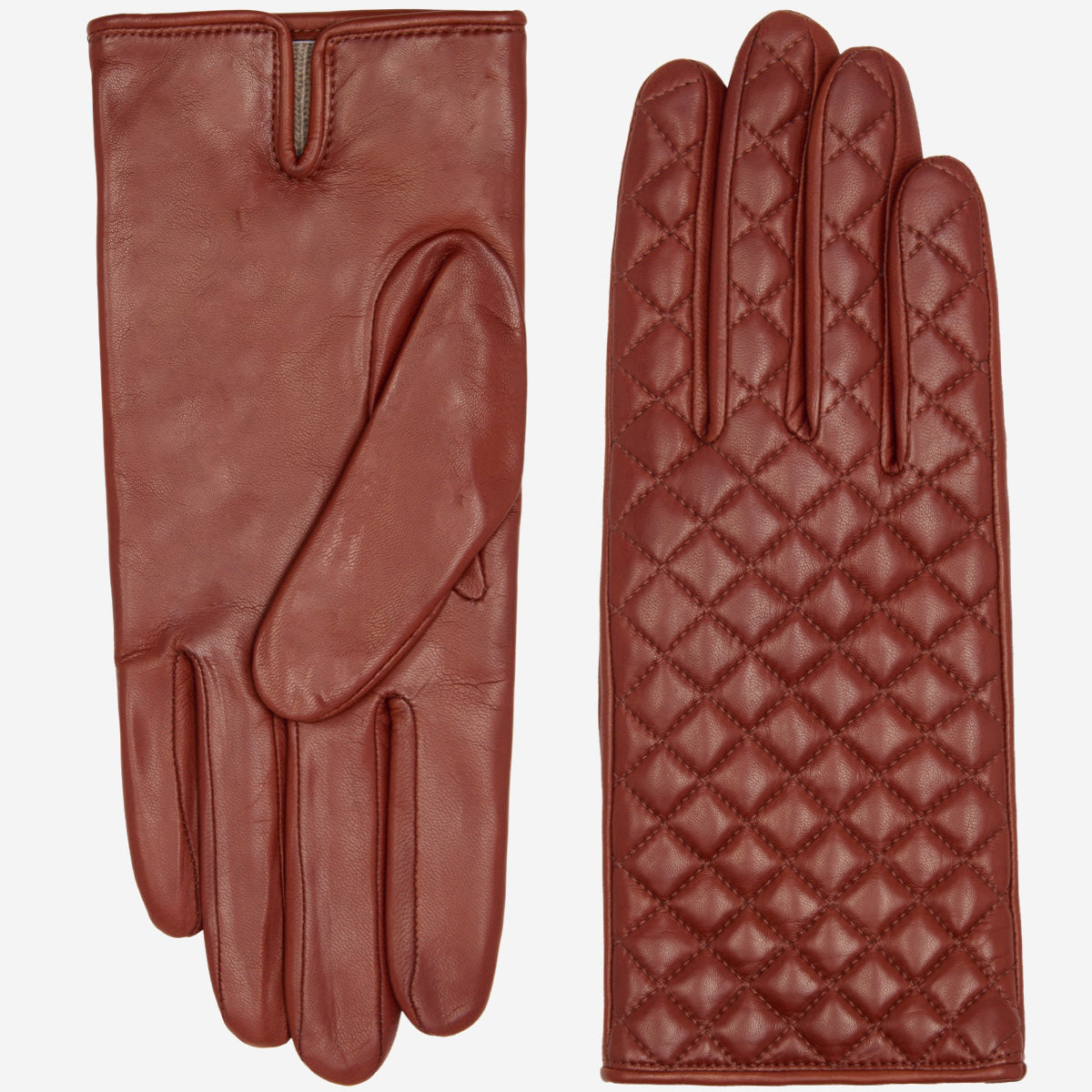 Emilia (brown) - Classic Italian lambskin leather gloves with cashmere lining and checkered pattern — photo 4 of 10