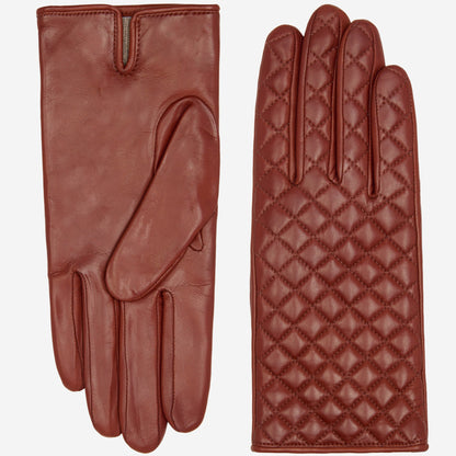 Emilia (brown) - Classic Italian lambskin leather gloves with cashmere lining and checkered pattern — photo 4 of 10