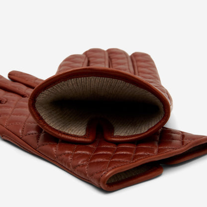 Emilia (brown) - Classic Italian lambskin leather gloves with cashmere lining and checkered pattern — photo 5 of 10