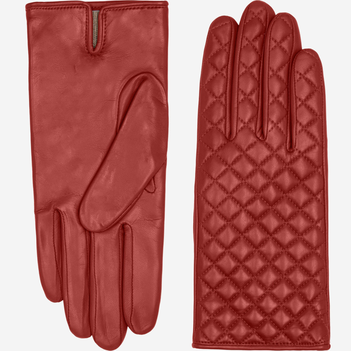 Emilia (red) - Classic Italian lambskin leather gloves with cashmere lining and checkered pattern — photo 3 of 10