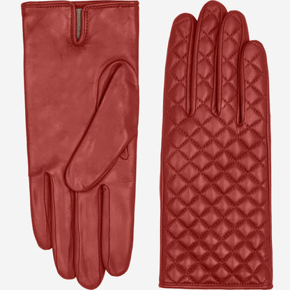 Emilia (red) - Classic Italian lambskin leather gloves with cashmere lining and checkered pattern — photo 3 of 10
