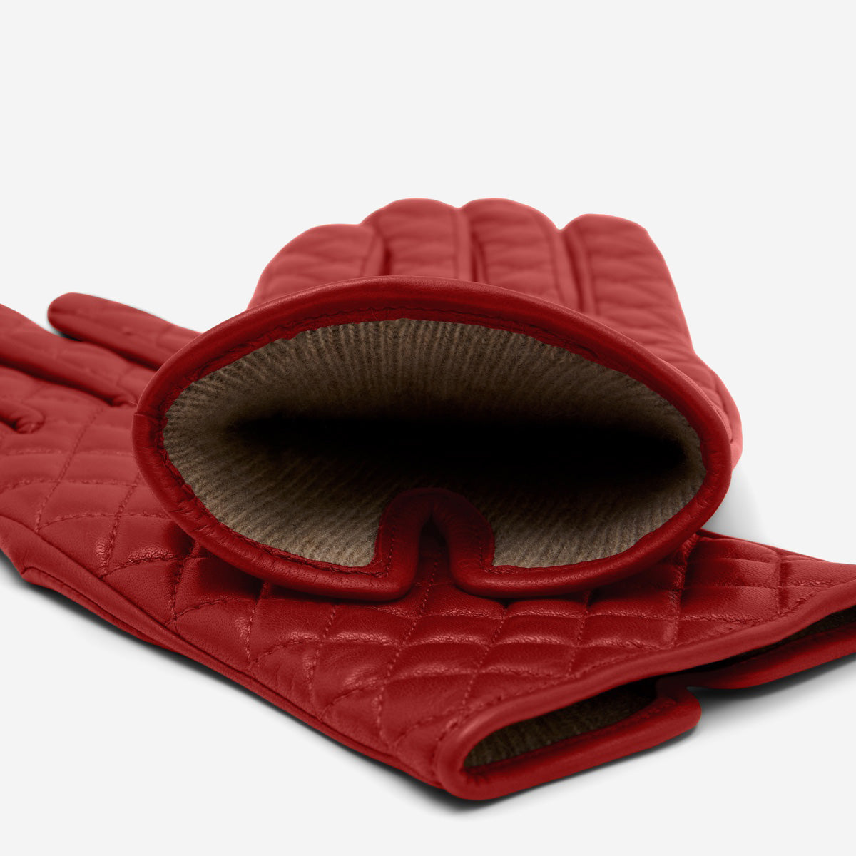 Emilia (red) - Classic Italian lambskin leather gloves with cashmere lining and checkered pattern — photo 4 of 10