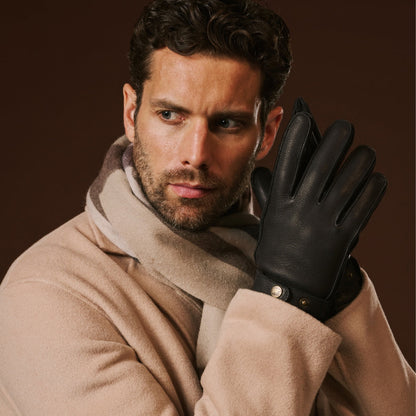Emilio (black) – Luxurious deerskin gloves with cashmere lining and adjustable snap button — photo 1 of 10