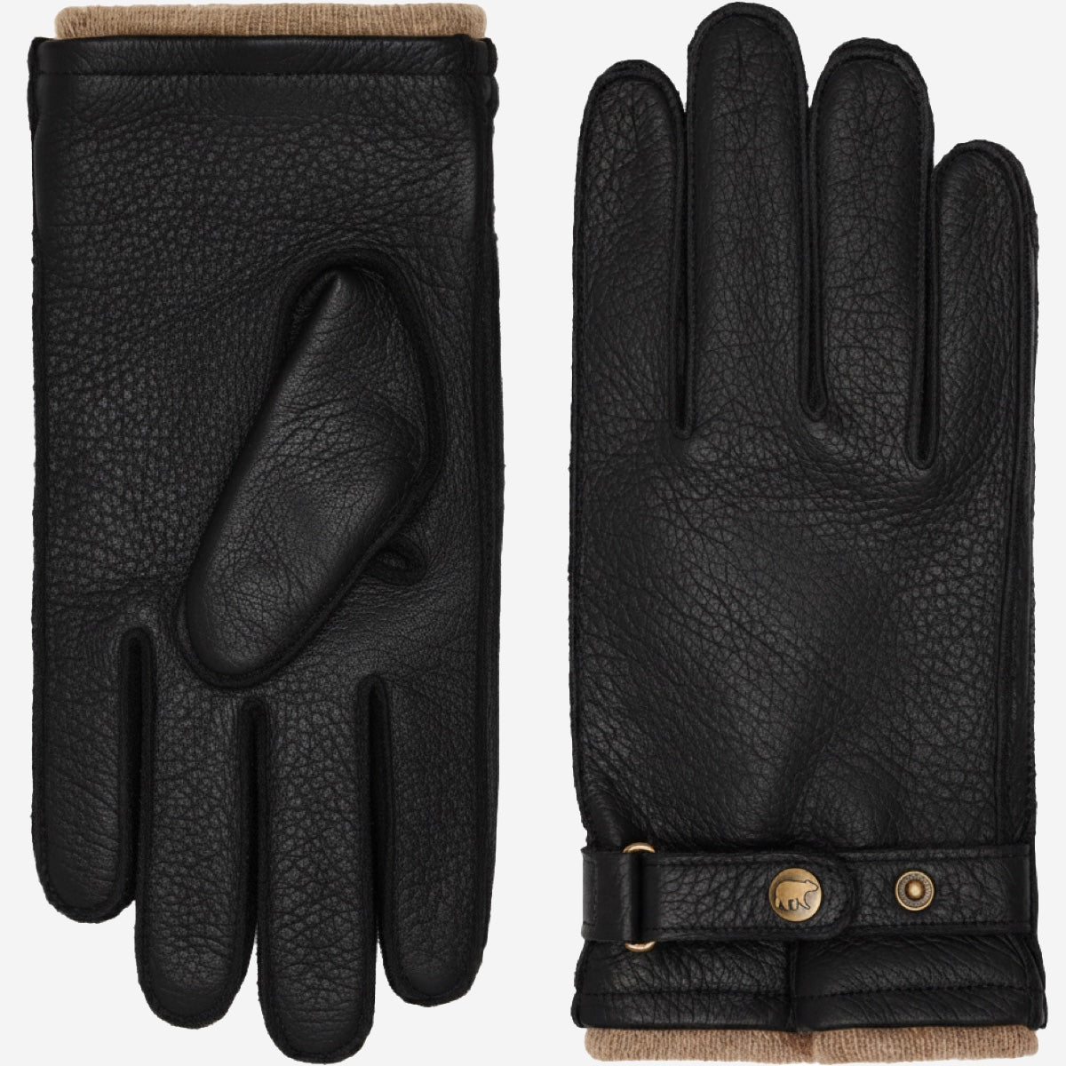 Emilio (black) – Luxurious deerskin gloves with cashmere lining and adjustable snap button — photo 2 of 10