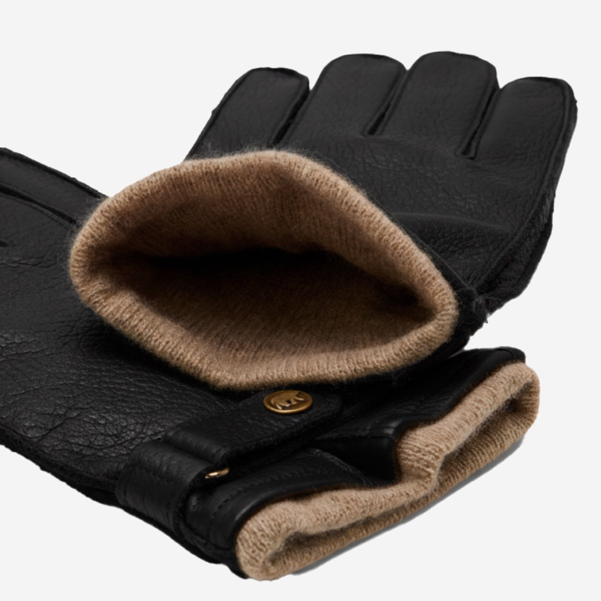 Emilio (black) – Luxurious deerskin gloves with cashmere lining and adjustable snap button — photo 3 of 10
