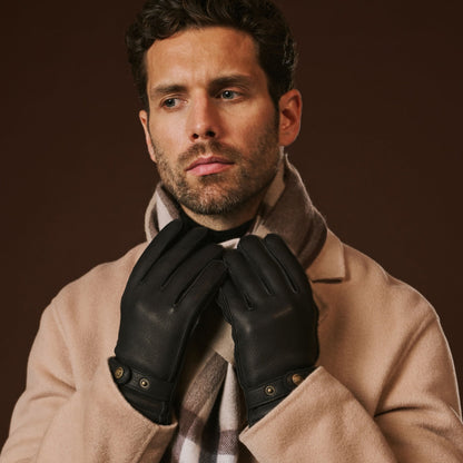 Emilio (black) – Luxurious deerskin gloves with cashmere lining and adjustable snap button — photo 7 of 10