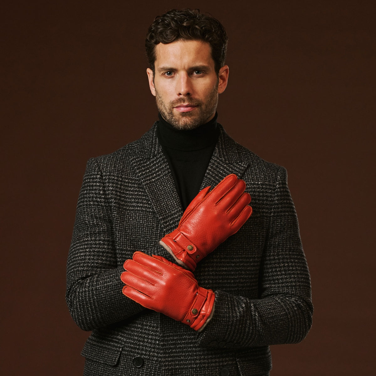Emilio (orange) – Luxurious Italian deerskin gloves with cashmere lining and adjustable snap button — photo 1 of 10