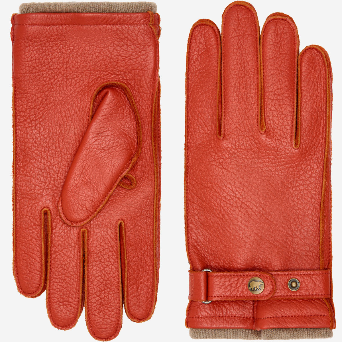 Emilio (orange) – Luxurious Italian deerskin gloves with cashmere lining and adjustable snap button — photo 2 of 10