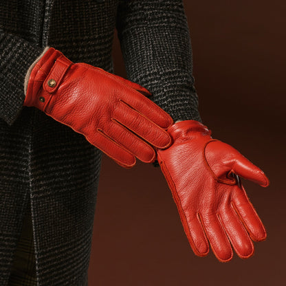 Emilio (orange) – Luxurious Italian deerskin gloves with cashmere lining and adjustable snap button — photo 7 of 10