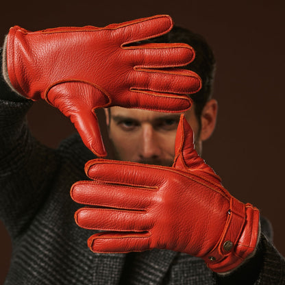 Emilio (orange) – Luxurious Italian deerskin gloves with cashmere lining and adjustable snap button — photo 10 of 10