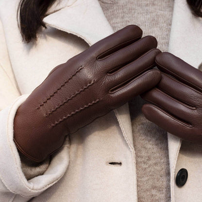 Evelyn (brown) - Goatskin leather gloves with soft lambswool lining and touchscreen feature — photo 7 of 10