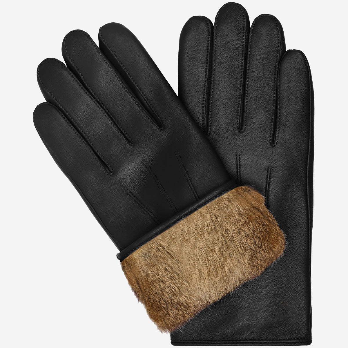 Ezra (black) - Lambskin leather gloves with warm rabbit fur lining and touchscreen feature — photo 5 of 10