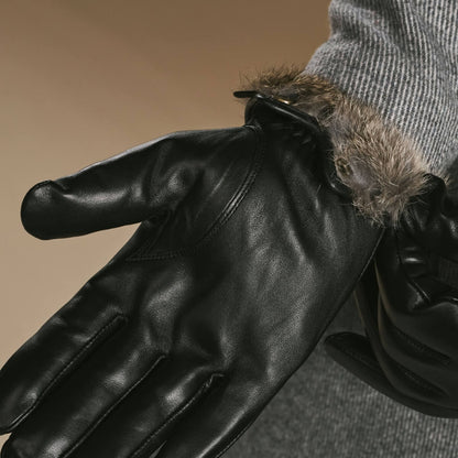 Ezra (black) - Lambskin leather gloves with warm rabbit fur lining and touchscreen feature — photo 7 of 10