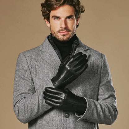 Ezra (black) - Lambskin leather gloves with warm rabbit fur lining and touchscreen feature — photo 8 of 10