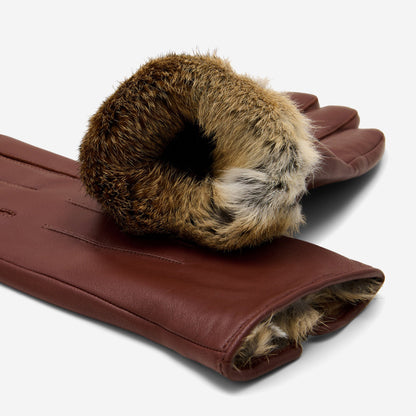 Ezra (brown) - Lambskin leather gloves with warm rabbit fur lining and touchscreen feature — photo 2 of 10