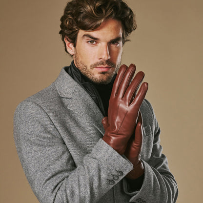 Ezra (brown) - Lambskin leather gloves with warm rabbit fur lining and touchscreen feature — photo 8 of 10