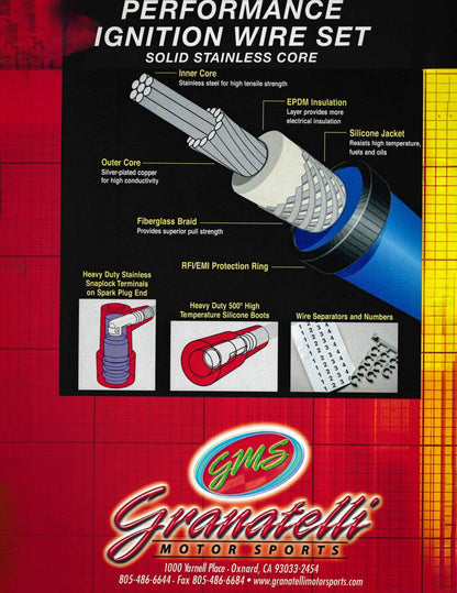 Granatelli GM LS & LT 0-Ohm 8" Red High-Temp Spark Plug Wires w/ Black Kevlar Boots – 28-1811HTRB