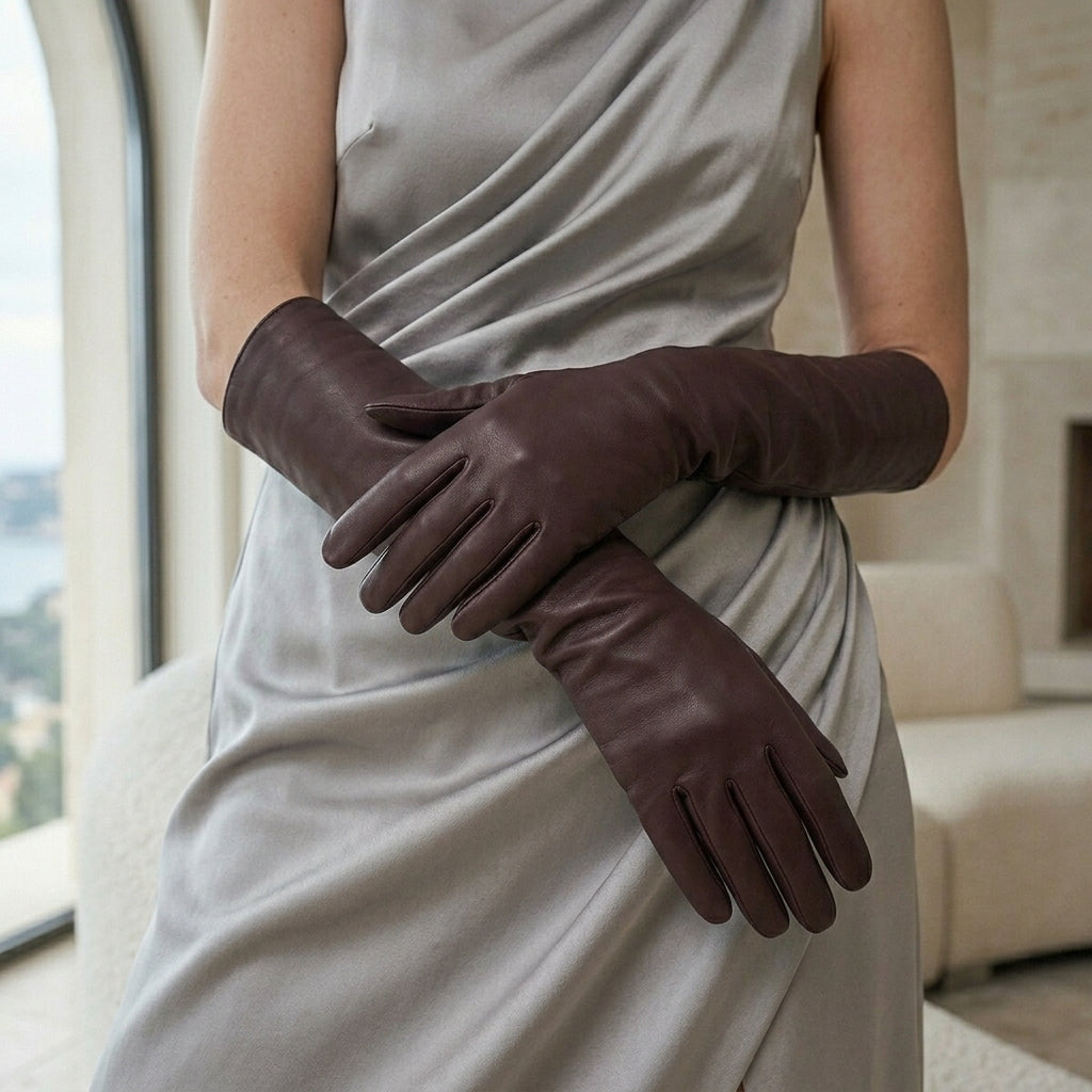 Leonora (dark brown) - Italian "8 button length" cashmere lined leather gloves — photo 4 of 10