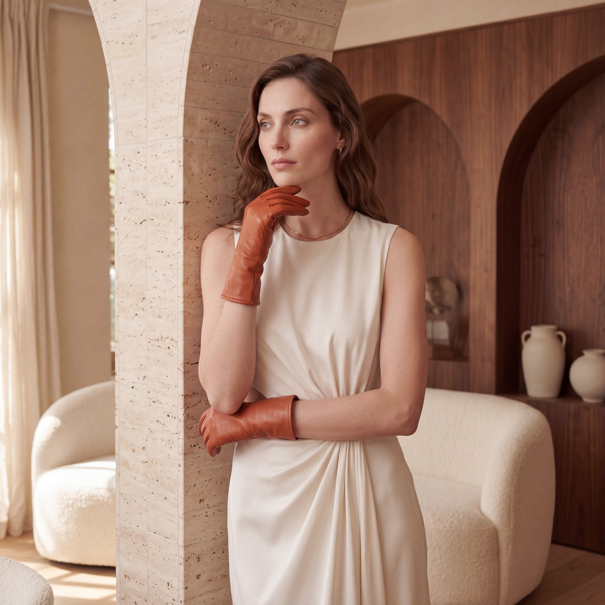 FC04 (cognac) - Women's Italian cashmere lined leather gloves — photo 4 of 10
