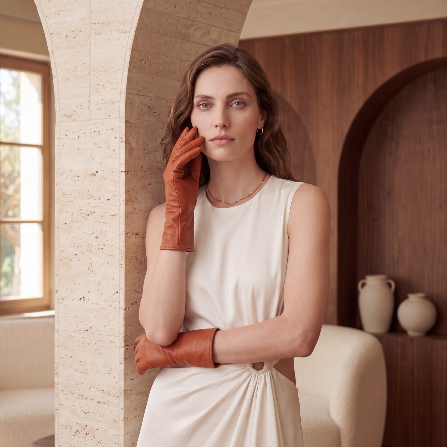 FC04 (cognac) - Women's Italian cashmere lined leather gloves — photo 6 of 10