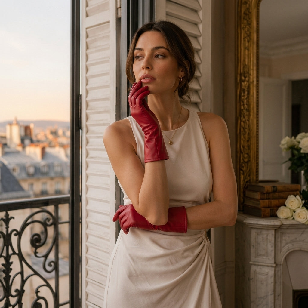 FC04 (deep red) - Women's Italian cashmere lined leather gloves — photo 3 of 10