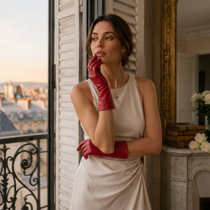 FC04 (deep red) - Women's Italian cashmere lined leather gloves — photo 3 of 10